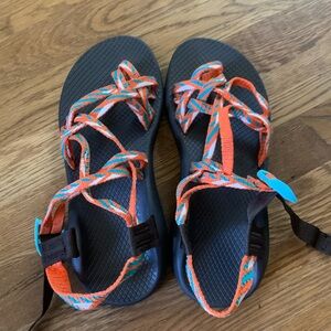 Women’s Chacos Double Strap Size 9 Orange Green White Blue Like New